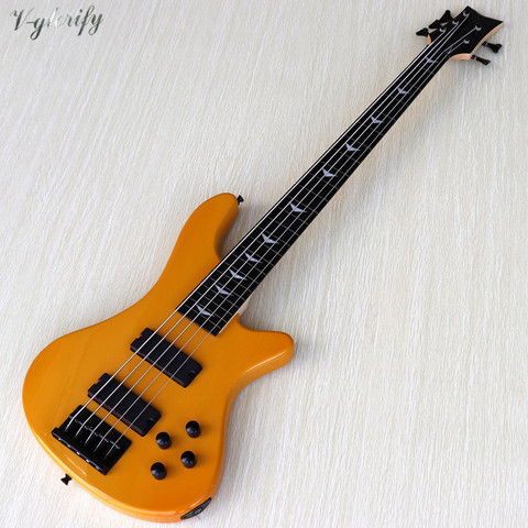 5 string fretless but with fret line electric bass guitar 43 inch orange solid basswood body high gloss finish bass guitar ► Photo 1/6