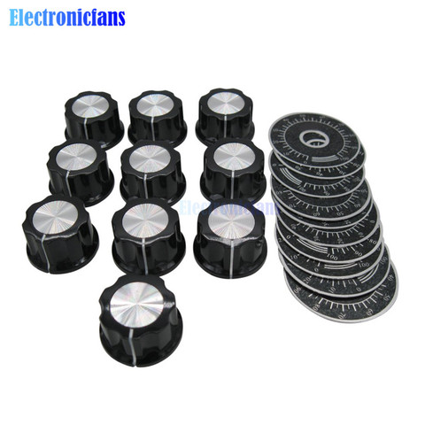 10set=20pcs MF-A03 A03 Dial Knob WTH118 Adjustable Rotate Button Potentiometer Control Knobs + 0-100 Scale Plate Sheet Scale ► Photo 1/6