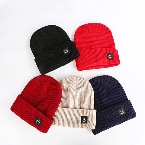 1 Pcs Korean Square Smiling Face wool Knitted Caps  Women Men Skullcap Autumn Winter Brand Skullies Beanies Baggy Melon Cap ► Photo 1/6