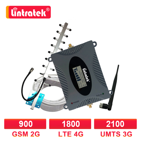 Lintratek 4G DCS 1800mhz signal booster lte 1800 GSM 900mhz amplifier 3G WCDMA 2100 repeater 2G 3G 4G yagi antenna 10M kit LCD 8 ► Photo 1/6