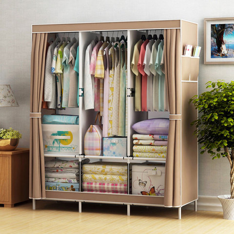 Simple Cloth Wardrobe Fabric, Metal Storage Cabinets For Hanging Clothes