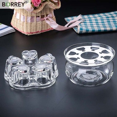 BORREYPortable Teapot Holder Base Glass Coffee Water Scented Tea Warmer Candle Holder Teapot Warmer Insulation Heart-Shaped Base ► Photo 1/6