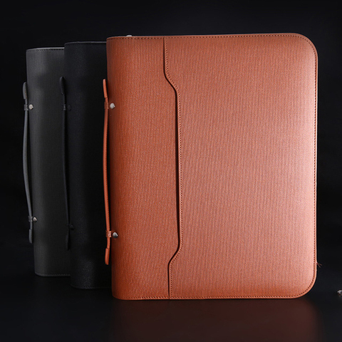 Multi-function A4 Padfolio File Manager Folder Luxury Binder Ring Organizer Business Manager Briefcase Zipper Spiral Notebook ► Photo 1/6