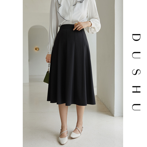 DUSHU Elegant black long skirt pleated skirt Women plus size vitnage white high waist skirt Female autumn winter a-line skirt ► Photo 1/6