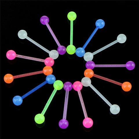 20pcs/lot Luminous  Plastic Ball Barbell Tongue Rings Bars Piercing Cosmetic Piercing Ring New  Hot Sales ► Photo 1/5