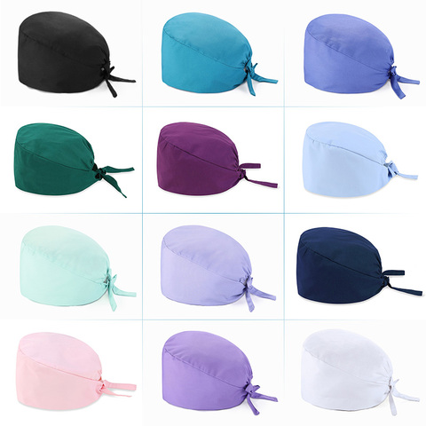 New Unisex Solide Color Scrub Nurse Hat Adjustable Beauty Salon Care Cap Laboratory Pet Shop Nurse Doctor Working Caps ► Photo 1/6