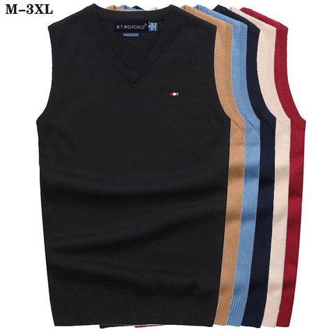 Good Quality Spring Autumn Men's Vest Sleeveless Sweaters Pullovers 100% Cotton Casual Knitted Vest Fashion Knitted Male Tops ► Photo 1/6