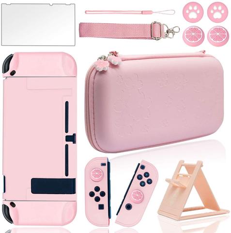 10 in 1 Pink Travel Carrying Case Accessories Kit for Nintendo Switch with Hard Protective Cover, Glass Screen Protector ► Photo 1/6