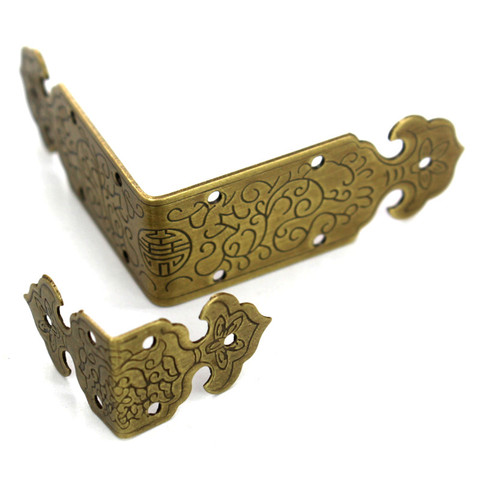 Retro Chinese Copper Carved Crafts Folded Corner Jewelry Gift Box Corner Protector Wooden Case Decorative Brass Corner Black ► Photo 1/3