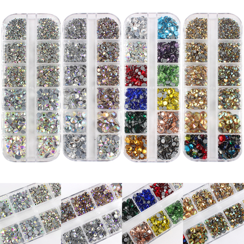 New 12 Grid/Box Set Crystal Colors AAA Hot fix rhinestones Mix 6 Sizes стразы Glue on Rhinestones for Wearing Garment ► Photo 1/6