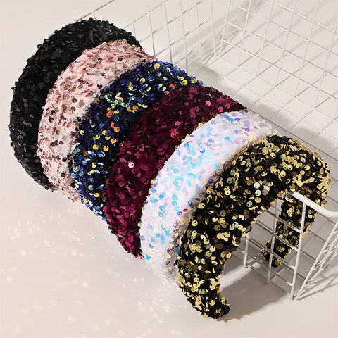 Fashion Full Sequin Luxury Hair Accessories Hairbands Sparkly Padded  Headbands Headdress Colorful Sponge Hoop Women Headband ► Photo 1/4