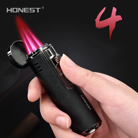 Windproof Torch Jet Lighter Spray Gun Turbo Gas 1300 C Metal Four Nozzles Butane Cigar Cigarettes Lighters Smoking Accessories ► Photo 1/6