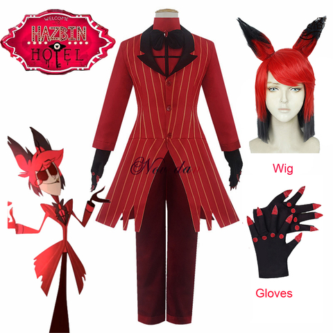 Hazbin Cosplay Hotel ALASTOR Uniform Cosplay Costume Men Women Halloween Costume Full Set (Jacket+Pants+Shirt+Tie+Gloves+Wig) ► Photo 1/6