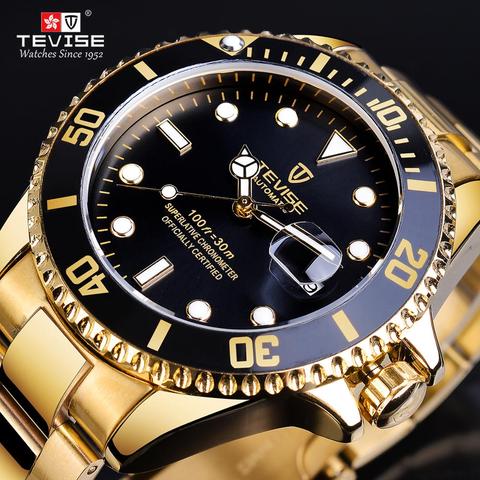 TEVISE Luxury Calendar Gold Waterproof Stainless Steel Men Automatic Mechanical Business Fashion Wrist Watch Luminous Date Clock ► Photo 1/6