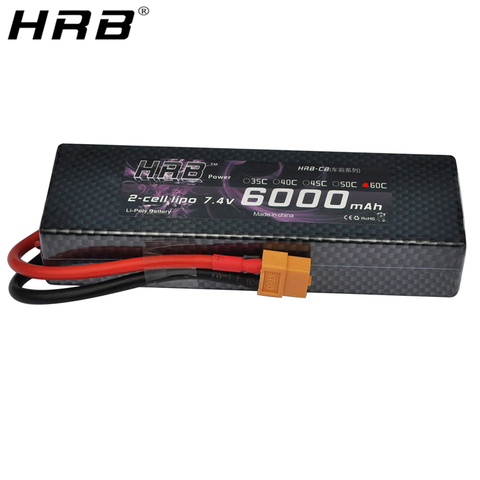 HRB Lipo Battery 2S 7.4V 6000mAh 60C XT60 T Deans TRX EC5 XT90 RC Parts Hard Case For Traxxas Airplanes Cars Boats 4x4 1/8 1/10 ► Photo 1/6