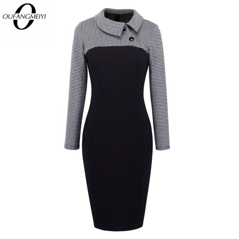 Vintage Women Patchwork Pattern Plus Size Bodycon Elegant Office Ladies Charming Dress EB238 ► Photo 1/6