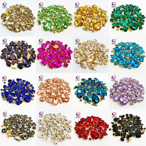 58pcs/pack 20 colors Gold base mix shape top crystal glass sew on stones,Super flash claw rhinestone diy/Clothing accessories ► Photo 1/6