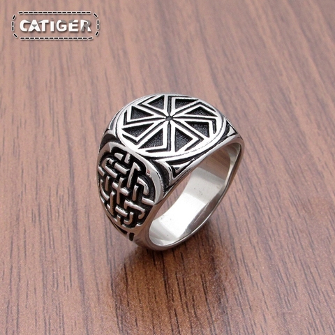 Free Shipping  Punk 316L Stainless Steel Vikings Slavic Wheel Amulet Ring Scandinavian Runic Vikings Rings  Jewelry ► Photo 1/6