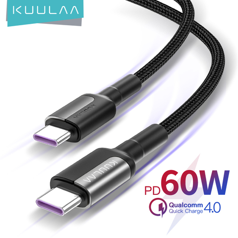 KUULAA USB C to USB Type C Cable For Xiaomi Redmi Note 7 Pro 60W PD QC 4.0 Fast Charge Cable For Samsung S10 Oneplus USBC Type-C ► Photo 1/6