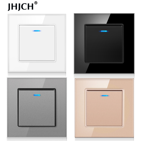 Jhjch Luxury Crystal Tempered Glass Panel 1 Gang 2 Way Light Switch On / Off Wall Switch With LED Indicator 16A AC 250V ► Photo 1/6
