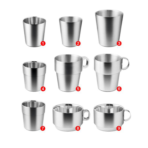 Stainless Steel Cups Double Wall Tumbler Pint Cups Drinking Coffee Tea Beer Cup for Home Office Outdoor Camping, 180-300ML ► Photo 1/6