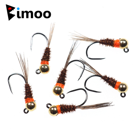 Bimoo 6PCS Tungsten Jig Brown Perdigon Nymphs for Euro Nymphing Competition Fishing Spanish Nymphs Trout Grayling Whitefish Fly ► Photo 1/6