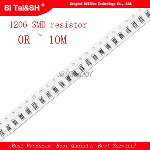 100Pcs 1206 SMD resistor 0R ~ 10M 1/4W    0 1 10 100 150 220 330 ohm 1K 2.2K 10K 100K 0R 1R 10R 100R 150R 220R 330R ► Photo 1/2