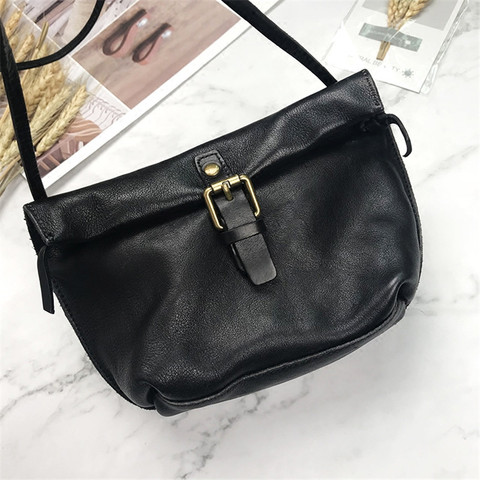 MJ Soft Genuine Leather Women Messenger Bag Female Real Leather Crossbody Shoulder Bags Small Handbag Retro Phone Bag for Girls ► Photo 1/6