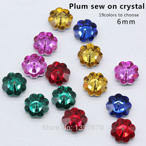 72p 6mm middle hole plum flower button beads gem stones crystal glass flatback sew on rhinestones jewels for Garment Decoration ► Photo 1/3