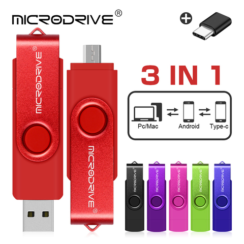 Metal OTG 3 IN 1 pen drive 128GB Micro usb memory stick 32GB pendrive 64GB 16GB Type-C usb flash pen 8GB cle usb flash drive 4GB ► Photo 1/6