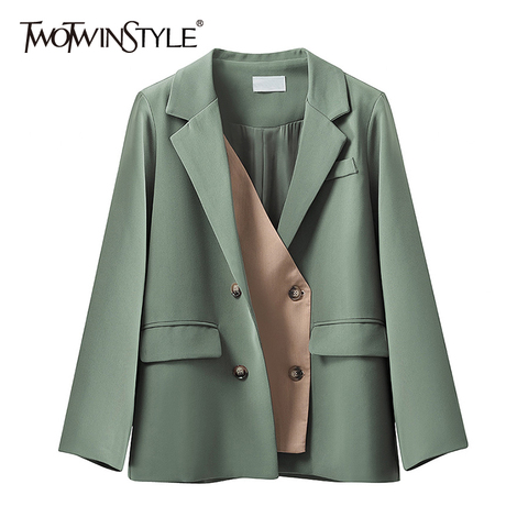 TWOTWINSTYLE korean black blazer for women notched collar long sleeve large size casual blazer female 2022 autumn fashion new ► Photo 1/6