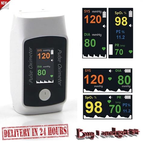 Digital Finger Pulse Tonometer Oximeter Portable Blood Pressure Monitor Pulsoksymetr Heart Rate Monitor Age height Set ► Photo 1/6
