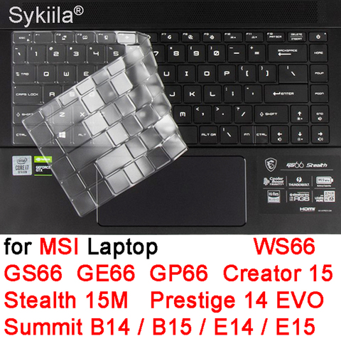 Keyboard Cover for MSI GS66 GE66 GP66 WS66 Creator 15 Stealth 15M Summit E14 B15 Prestige 14 EVO Raider Clear Silicone TPU 15.6 ► Photo 1/6