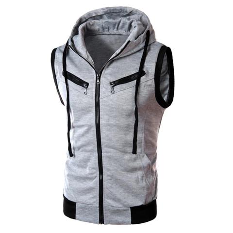 Color Block Summer Sports Men Zipper Sleeveless Fitness Hoodies Hooded Vest Men's Clothing ► Photo 1/6