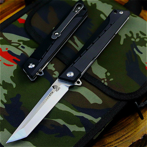 PEGASI Japan D2 60HRC quick open folding knife G10 handle folding knife outdoor hunting mirror light tactical folding knife ► Photo 1/6