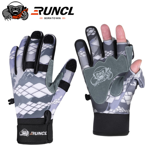 RUNCL Sport Winter Fishing Gloves 1Pair/Lot 3 Half-Finger Breathable Leather Gloves Neoprene & PU Fishing Equipment ► Photo 1/6
