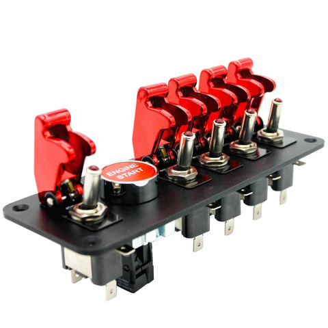 6-Gang 12V 20A Engine Start Push Button Switch Panel Red Race Car Flip-up ► Photo 1/6