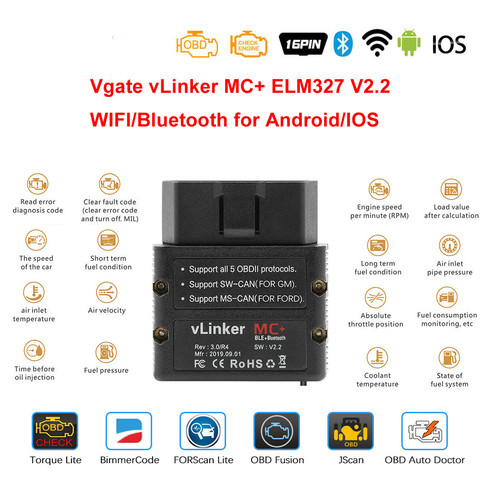 Vgate iCar2 obd2 bluetooth scanner ELM327 V2.2 obd 2 wifi icar 2 car tools  elm 327 for android/PC/IOS code reader for engine - AliExpress
