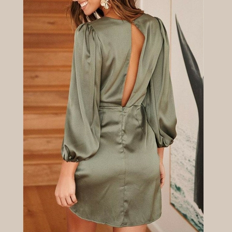 Autumn Womens Elegant Silk Satin Dress High Street Long Sleeve Formal Party Cocktail Mini Dress Sexy V-neck Vogue Tunic Dresses ► Photo 1/6