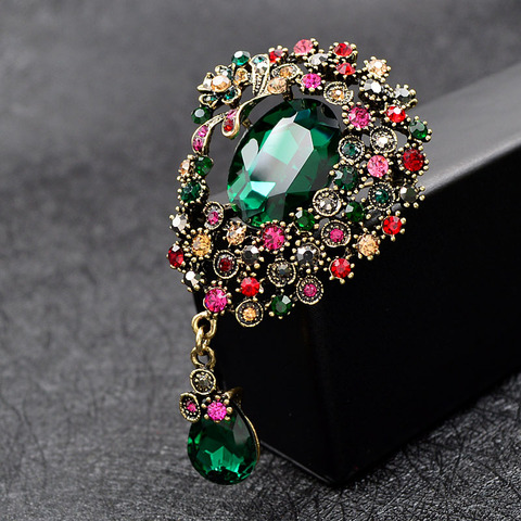 CINDY XIANG Vintage Large Crystal Water-drop Brooches For Women Autumn Fashion Brooch Pin Flower Pattern 4 Colors Available ► Photo 1/6