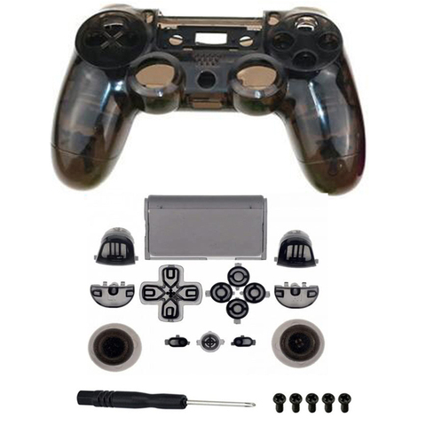 PS4 Full Housing V1 Controller Shell Case Cover Mod Kit buttons For Playstation 4 Dualshock 4 PS 4 Replacement Transparent Black ► Photo 1/6