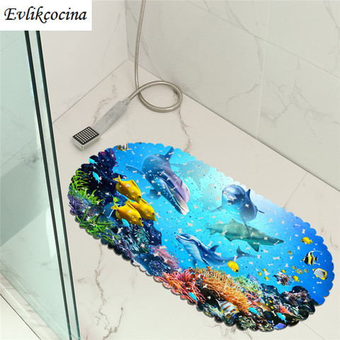 Free Shipping 35x70cm Ocean World PVC Anti Slip Douche Bathroom Mat Shower Pad Tapete Banheiro Antiderrapante Tappetino Doccia ► Photo 1/6