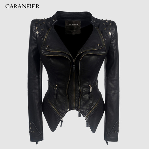 CARANFIER Jacket Women Faux Leather PU Jacket Winter Autumn Black Motorcycle Jacket Outerwear Gothic Faux leather Coat Chaqueta ► Photo 1/6