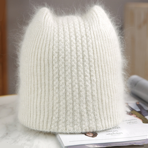 Simple Girl Rabbit fur ear Beanie Hat for Women Winter Skullies Warm wool Cap Gorros Female Cap ► Photo 1/6