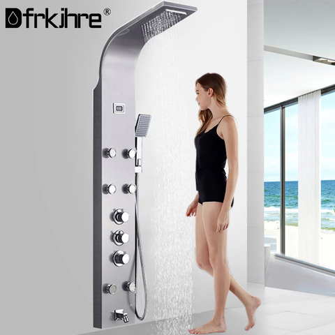 Thermostatic Shower Panel 5pc Massage Jets Rain Shower Column  Mixer Shower Faucet Tower  Shower Tub Spout Black ► Photo 1/6