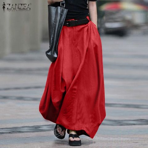 2022 Vintage Summer Skirts ZANZEA Women High Waist Solid Cotton Linen Skirt Saia Female Beach Maxi Long Skirts Jupe Faldas 5XL 7 ► Photo 1/6