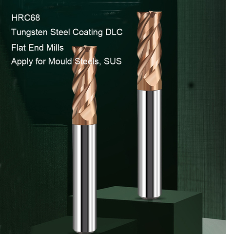 HRC68 Solid Carbide End mills 4 Flute Tungsten Steel Coating DLC Milling Slotting Profiling Face Mill Cutter For Mold Steel SUS ► Photo 1/5