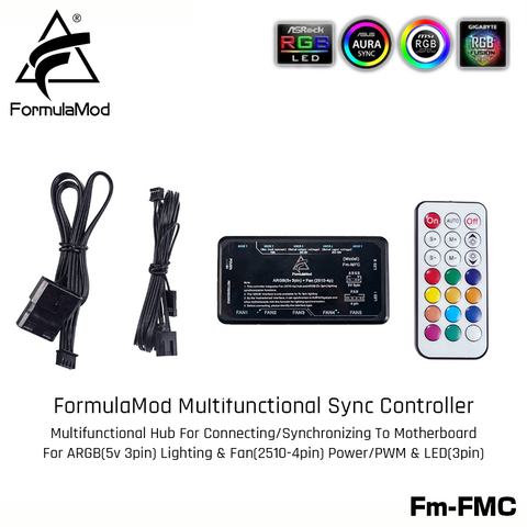 FormulaMod Fm-MFC Sync Controller For ARGB(5v 3pin) Lighting & Fan(2510-4pin) Power/PWM, Hub For Connecting/Sync To Motherboard ► Photo 1/6