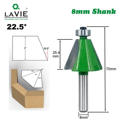 LAVIE 1pc 8mm Shank Chamfer Router Bit 22.5 Degree Bevel Edging Milling Cutter for Wood Woodorking Machine Tools MC02110-22.5 ► Photo 1/6