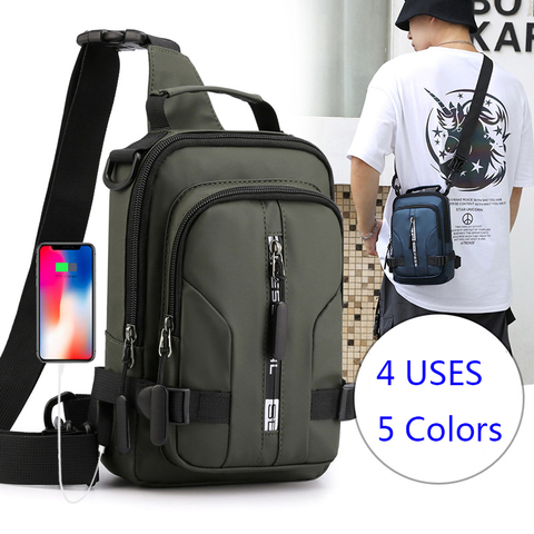 Men Nylon 4 Uses Backpack Rucksack Cross Body Shoulder Bag with USB Charging Port Male Messenger Chest Bag Daypack Knapsack ► Photo 1/6